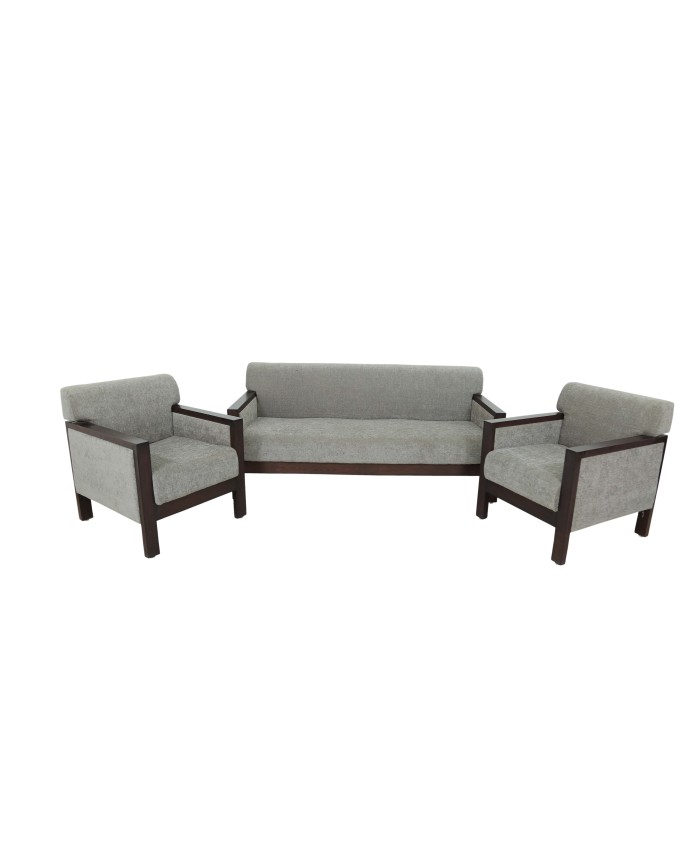 Wooden Espresso Colour Grey Fabric Sofa Set 